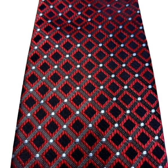 Alexander Julian Colours Red Pewter Geometric Polyester Tie - Picture 2 of 6